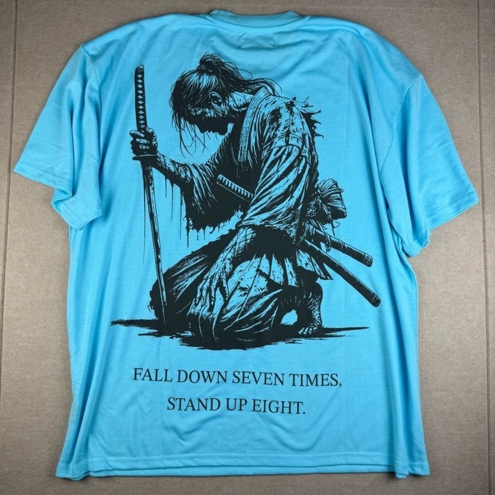 BrandMakers Fallin Samurai‎ Men XXL Blue Japanese Samurai Sword Graphic Tee